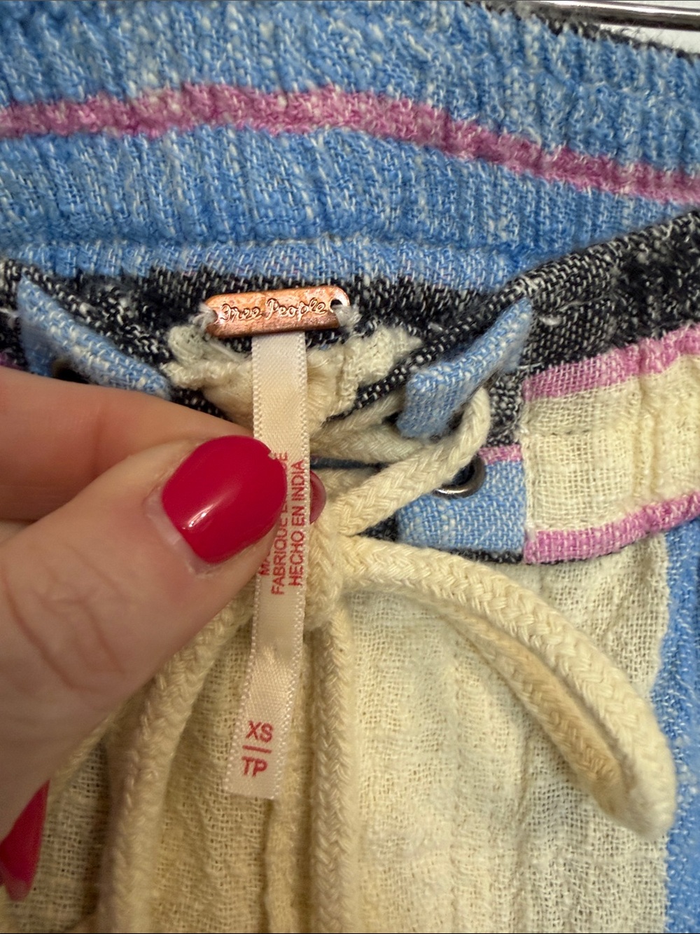Free People Striped Cotton Drawstring Shorts Blue Cream X - Picture 2 of 10